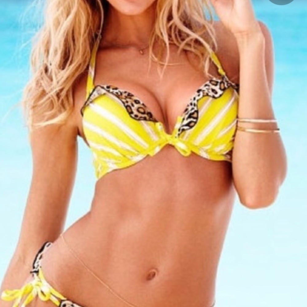 Victoria’s Secret Yellow Striped Cheetah Swim Top